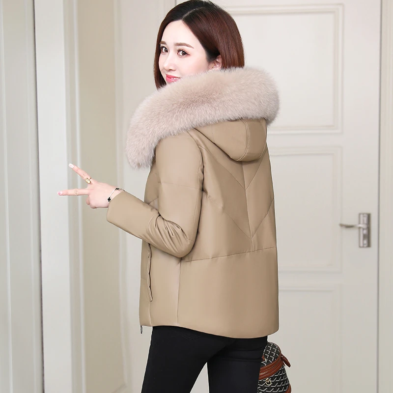 冬新款真皮皮衣女装夹克韩版羽绒服狐狸毛领海宁皮草大衣外套加厚