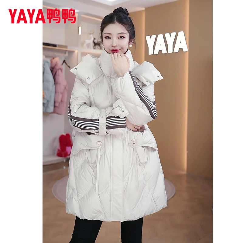 YAYA/鸭鸭羽绒服女中长款冬季爆款韩版时尚加厚显瘦白鸭绒外套女