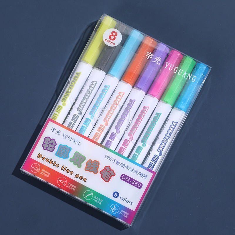 Double line contour marker, color marking, painting, fluorescent set, special color pen set, dual color 570