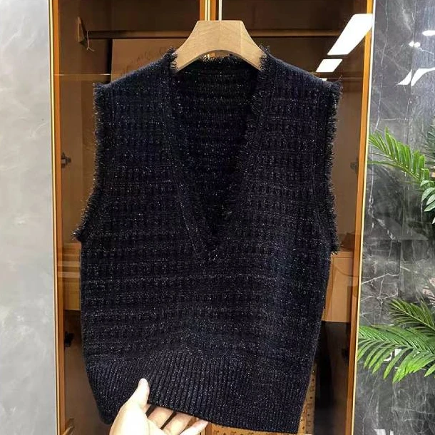 S·Y·C【重工艺亮丝款】100纯羊毛V领马甲背心女YM23141