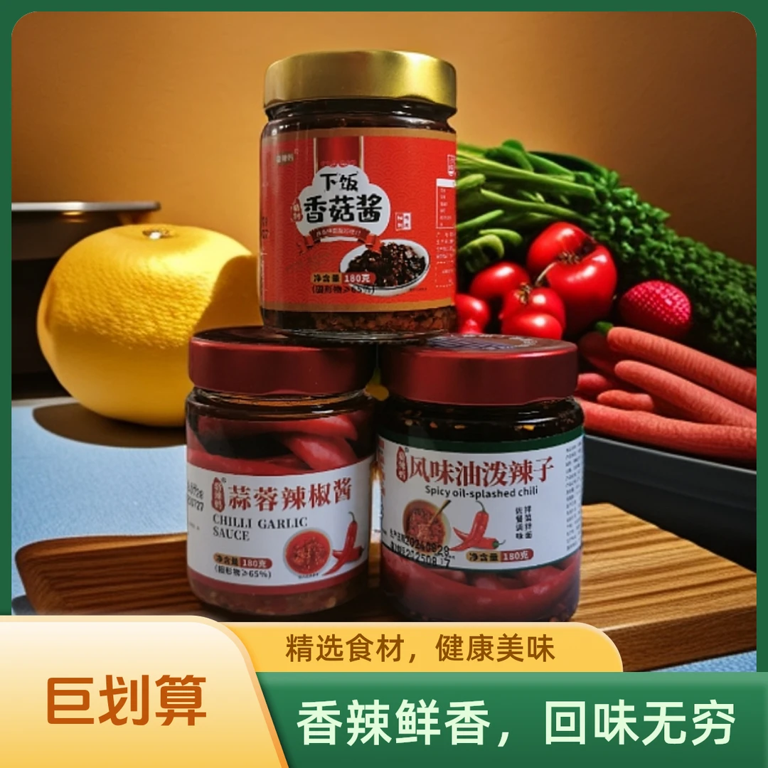 骆辣妈蒜蓉辣酱香菇酱辣椒酱风味油泼辣子豆豉地皮菜香辣酱组合