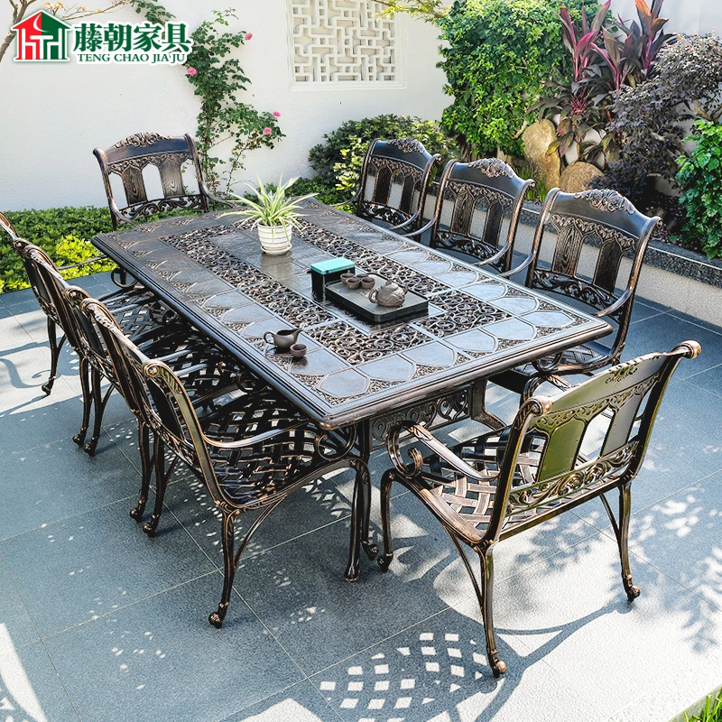 【藤朝品牌】户外庭院高档铸铝桌椅欧式雕花长桌别墅家用休闲桌椅