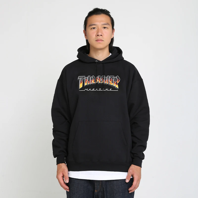 【THRASHER官方】BBQ REDUX HOOD 火焰logo印花长袖帽衫卫衣潮流