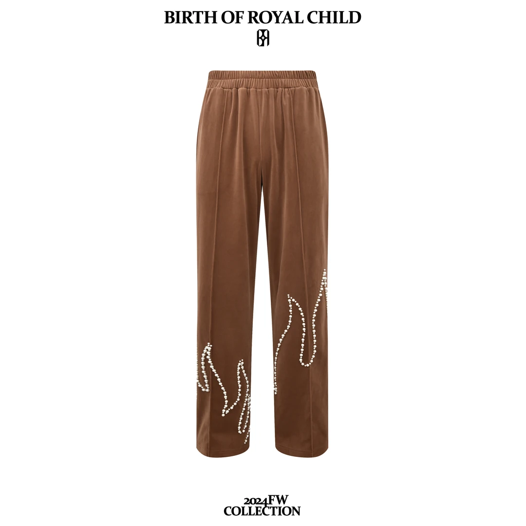 BIRTH OF ROYAL CHILDBORC 火焰珍珠丝绒长裤运动时尚设计师