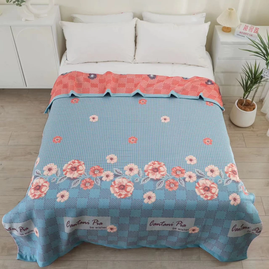 格子花蓝     纱布盖毯2*2.3米