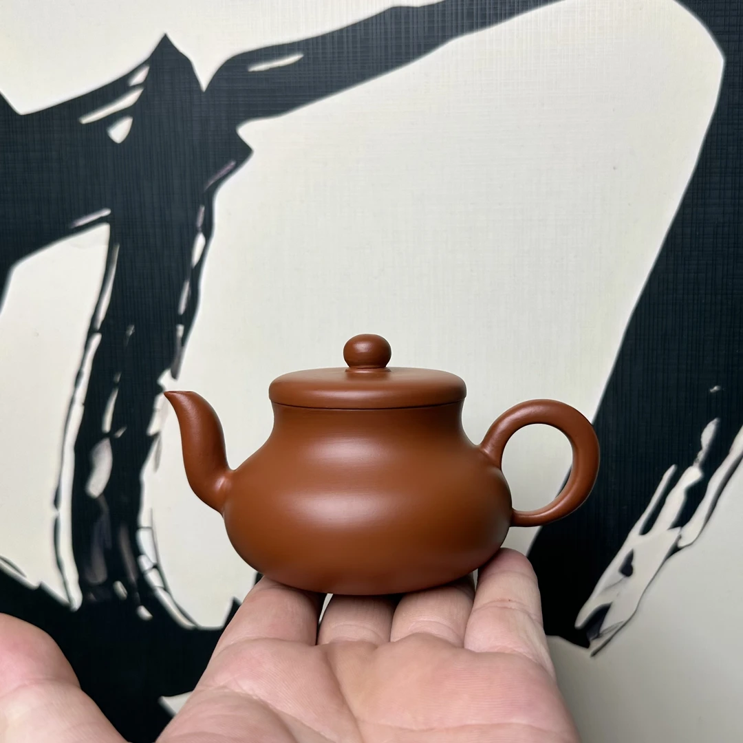 君德壶130cc潮州手拉朱泥壶全手工朱泥平盖大口盖茶壶