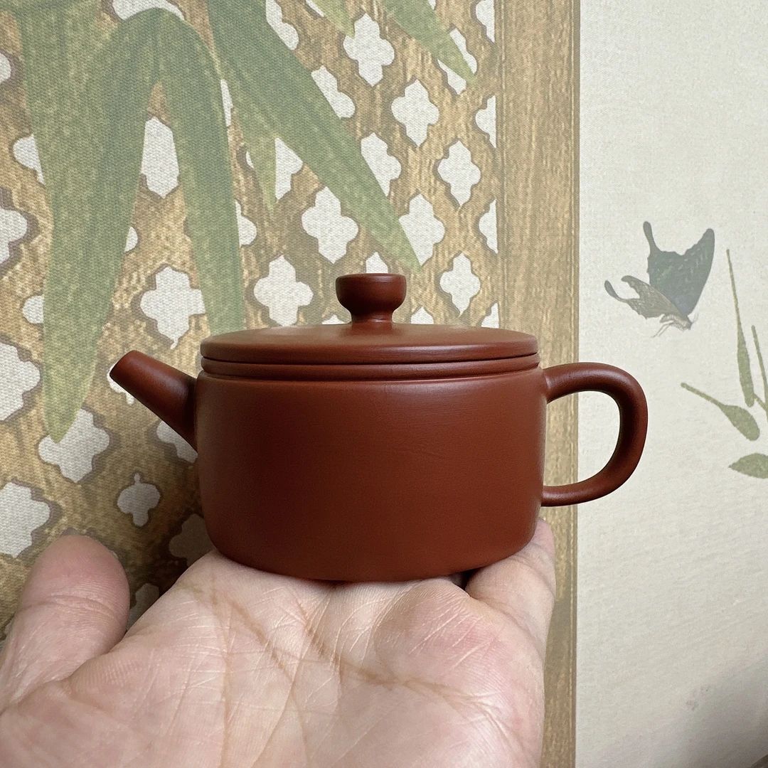 潮州原矿朱泥手拉壶手工汉瓦壶6公分直筒大口易投茶实用款110c