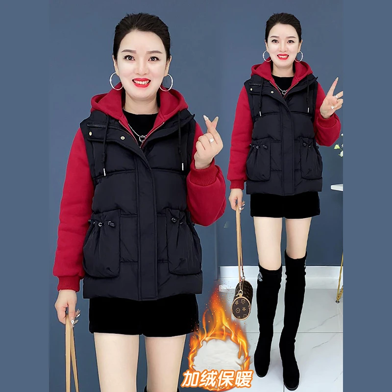 爆款假两件时尚连帽棉衣女2025冬季新款休闲拼接妈妈百搭外套棉衣