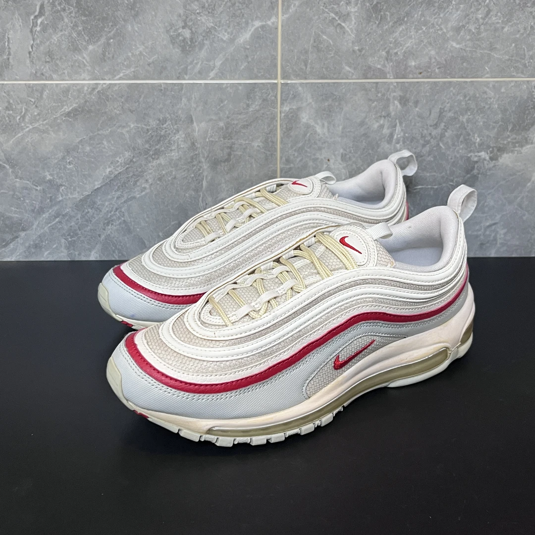 95新 NIKE/耐克 42.5码 airmax97 白红 无盒 橙色可以 少一只鞋标