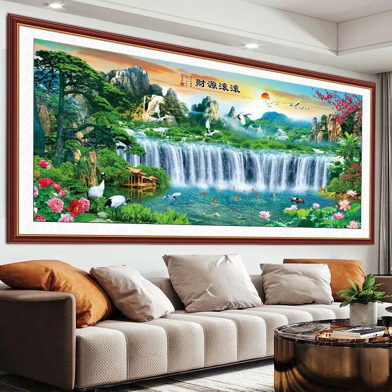 客厅沙发背景卧室床头山水墙贴壁画中式财源滚滚墙纸3D自粘装饰画