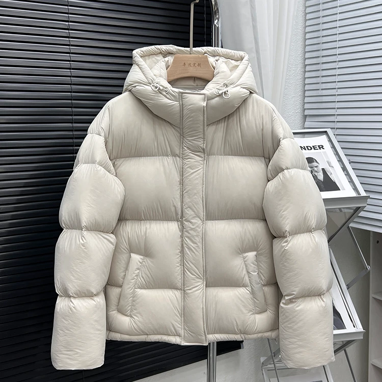 【原创设计】轻奢时尚零压感泡芙羽绒服女白鸭绒新款连帽加厚冬季