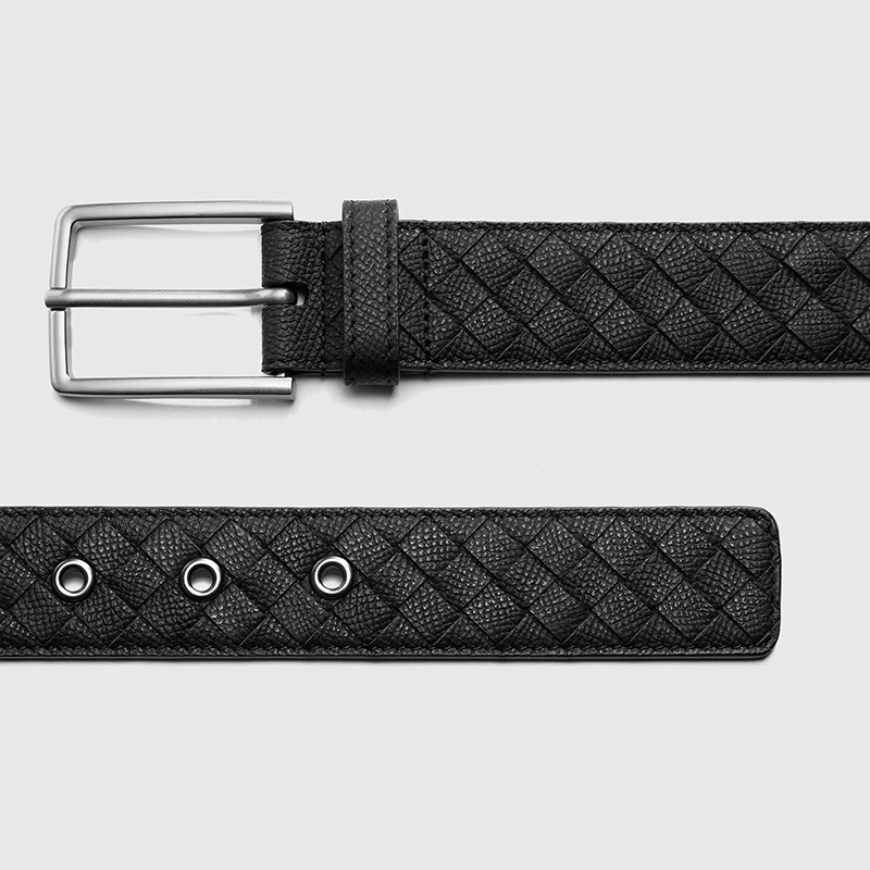 手掌纹3.5厘米宽BONNAKE VACOOL头层牛皮手工编织腰带商务