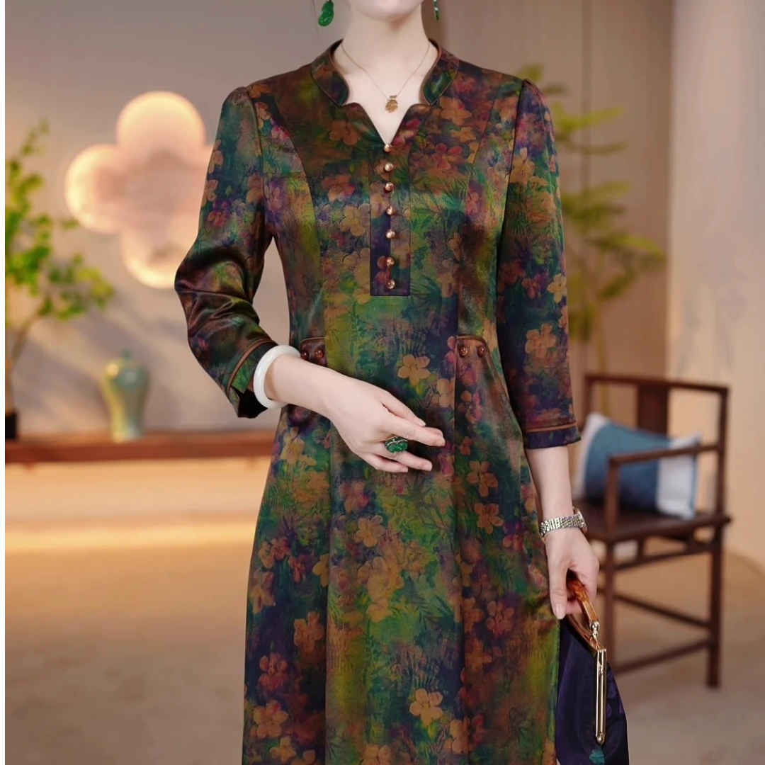 2024秋新款气质妈妈旗袍中长款妈妈装连衣裙（珊）OY-Z8803