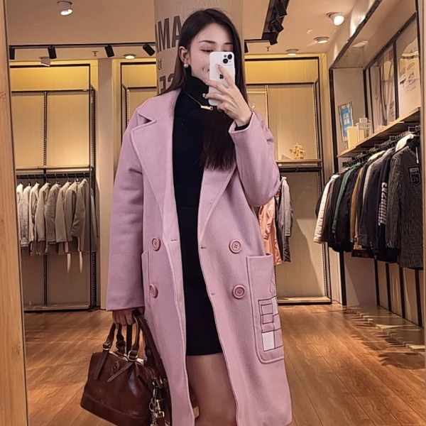 K6WIN160#秋冬设计款翻领口袋设计宽松百搭毛呢外套