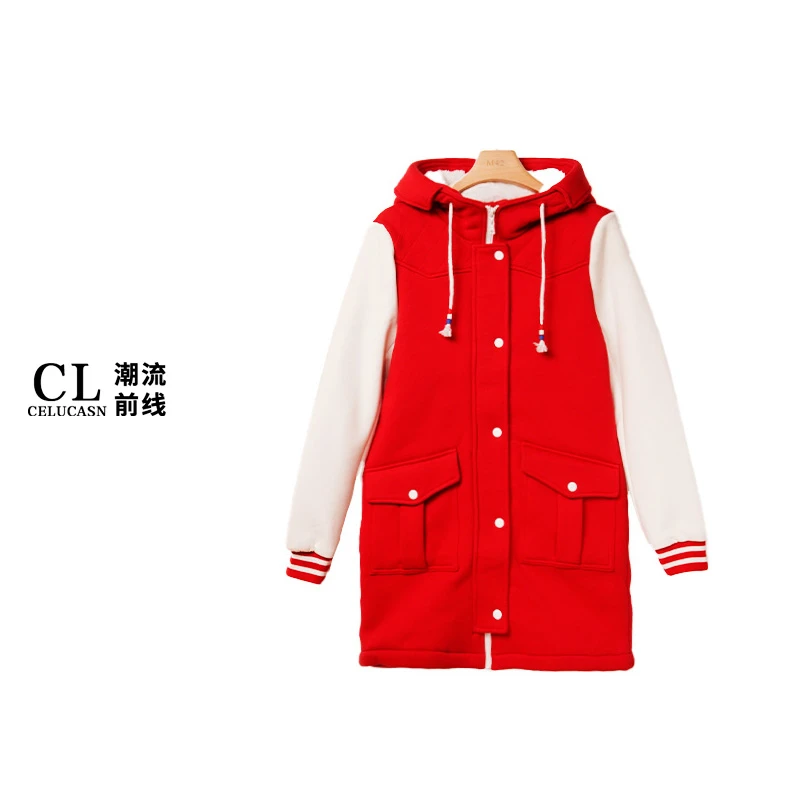H6VIZ574#秋冬新款中长款时尚潮流连帽外套厚款美式棒球服上衣女
