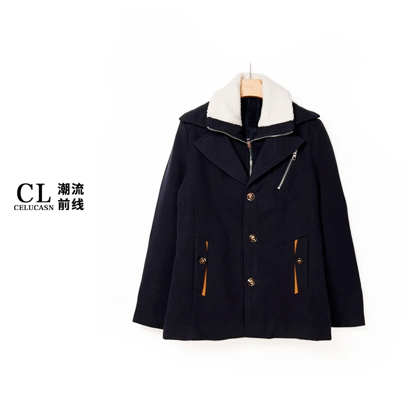 F6VIN255#秋冬男士毛呢大衣翻领保暖中款百搭呢子外套上衣
