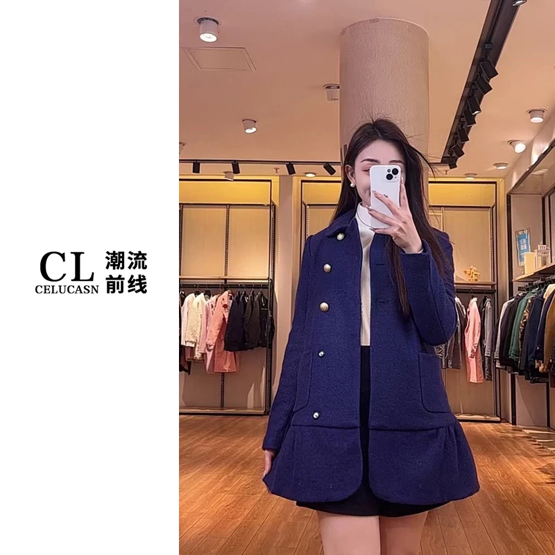 L4RBN0400#3千金高级感花苞大衣女秋冬季新中长款斗篷毛呢外套