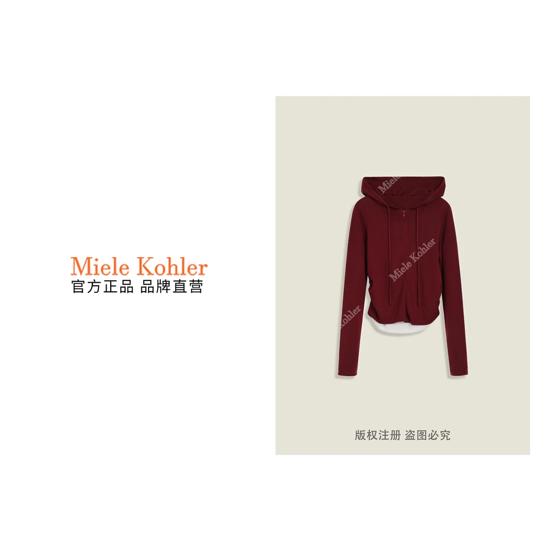 100%莱赛尔秋冬新款拼接纯色连帽女款毛衣MKKQ3761【澳门小源同款】