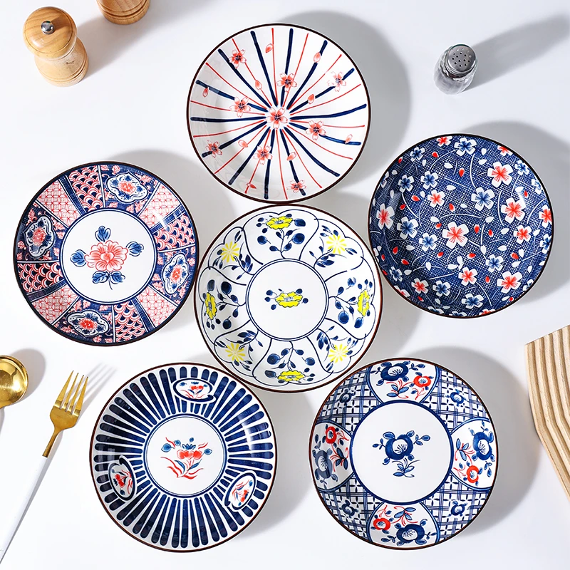句途6个7英寸外贸复古深盘陶瓷餐具饭盘菜盘加厚陶瓷餐具