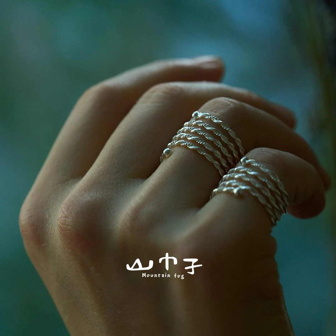 925银戒指 【山巾子·嬛嬛】纯银手工缠绕戒指四环五环可选 3511