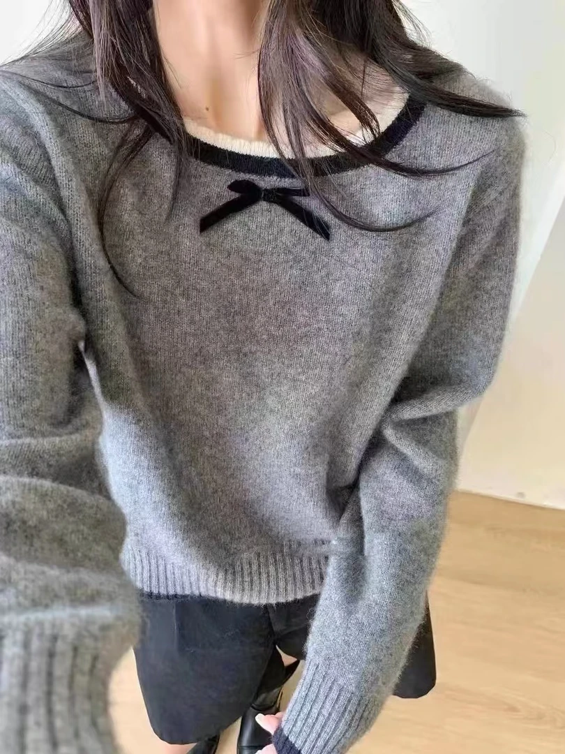 【花边领蝴蝶结】甜美时尚韩版套头毛衣女针织衫打底FFK6008