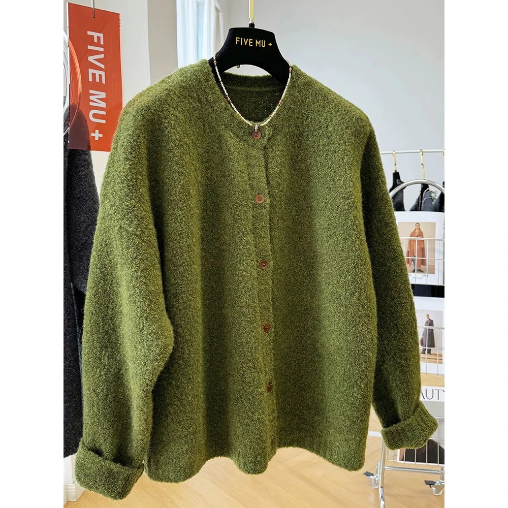 【苔藓绿开衫】加厚慵懒风时尚显白毛衣针织外套女秋冬新款