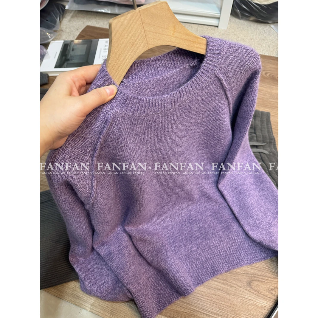 【花纱紫套头】插肩加厚慵懒宽松小个子打底毛衣女秋冬FFX2045
