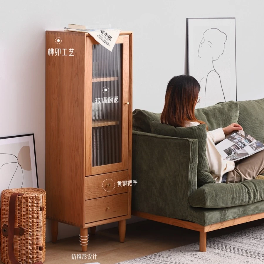 北欧电视柜高矮边柜窄款客厅现代简约樱桃木实木储物柜橡木小户型