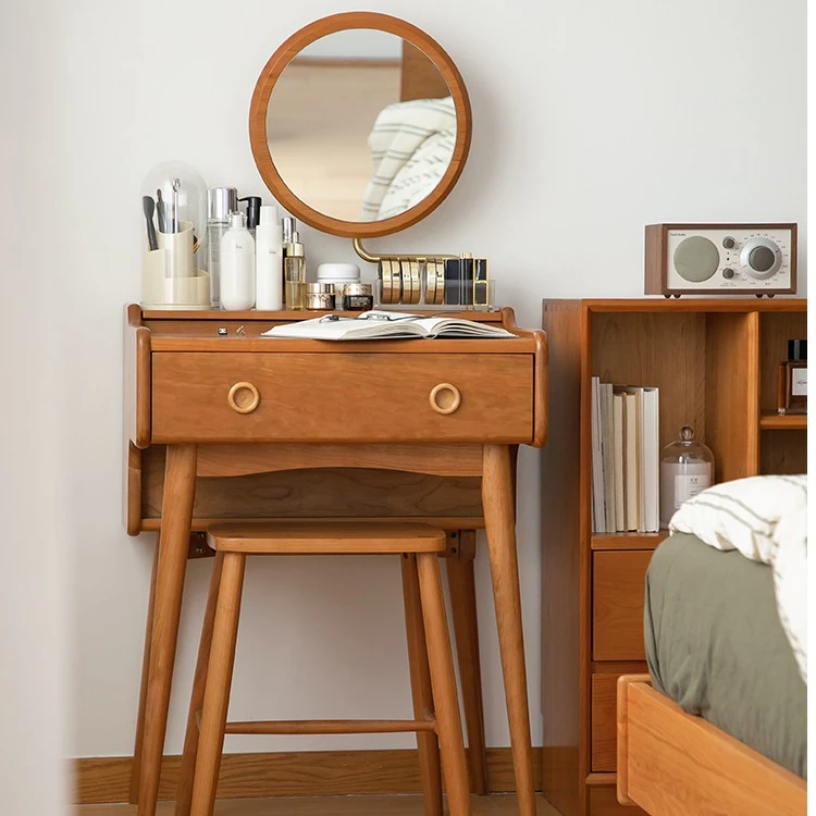 星辰小敏北欧实木迷你梳妆台ins小户型日式樱桃木卧室化妆桌小型