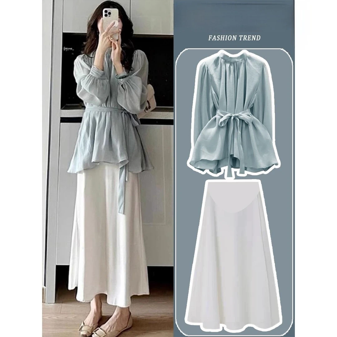 孕妇连衣裙套装时尚洋气国风新中式上衣半身裙两件套2024新款春秋