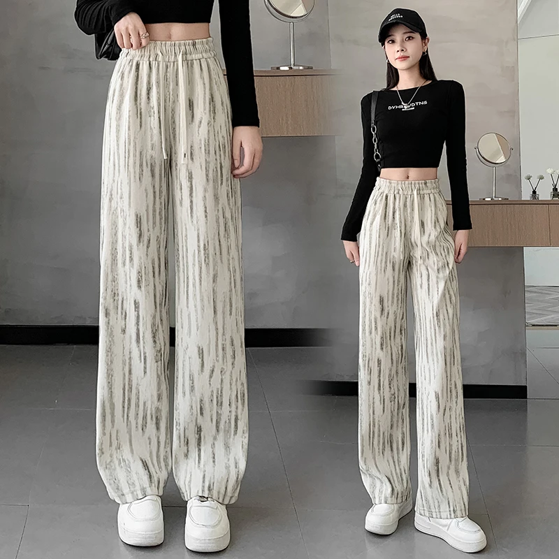 高腰扎染阔腿裤秋冬新款脏脏裤显瘦百搭垂感直筒裤宽松遮肉休闲裤
