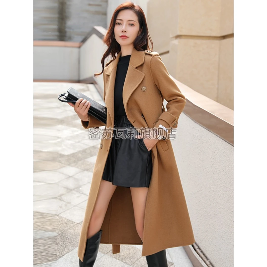 驼色高端羊毛大衣女中长款2024新款秋冬时尚休闲纯羊毛呢外套