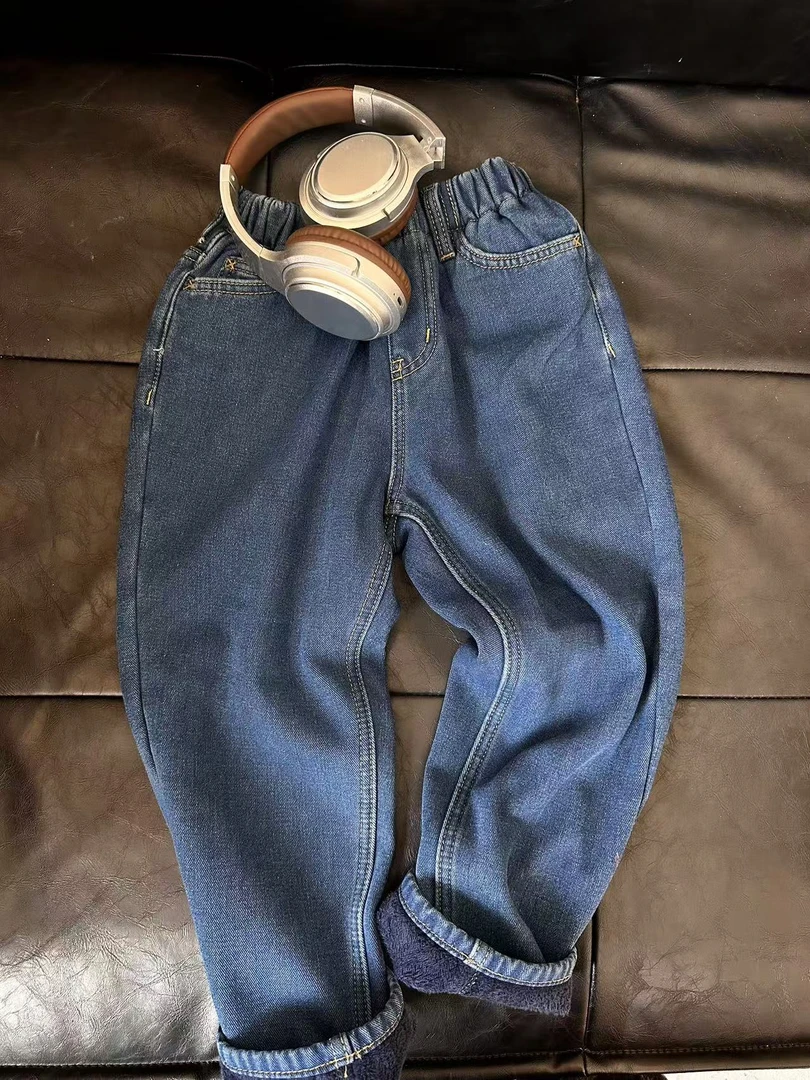 「LIUYI」24冬季新款儿童丹宁蓝加绒牛仔裤百搭保暖牛仔裤  2316