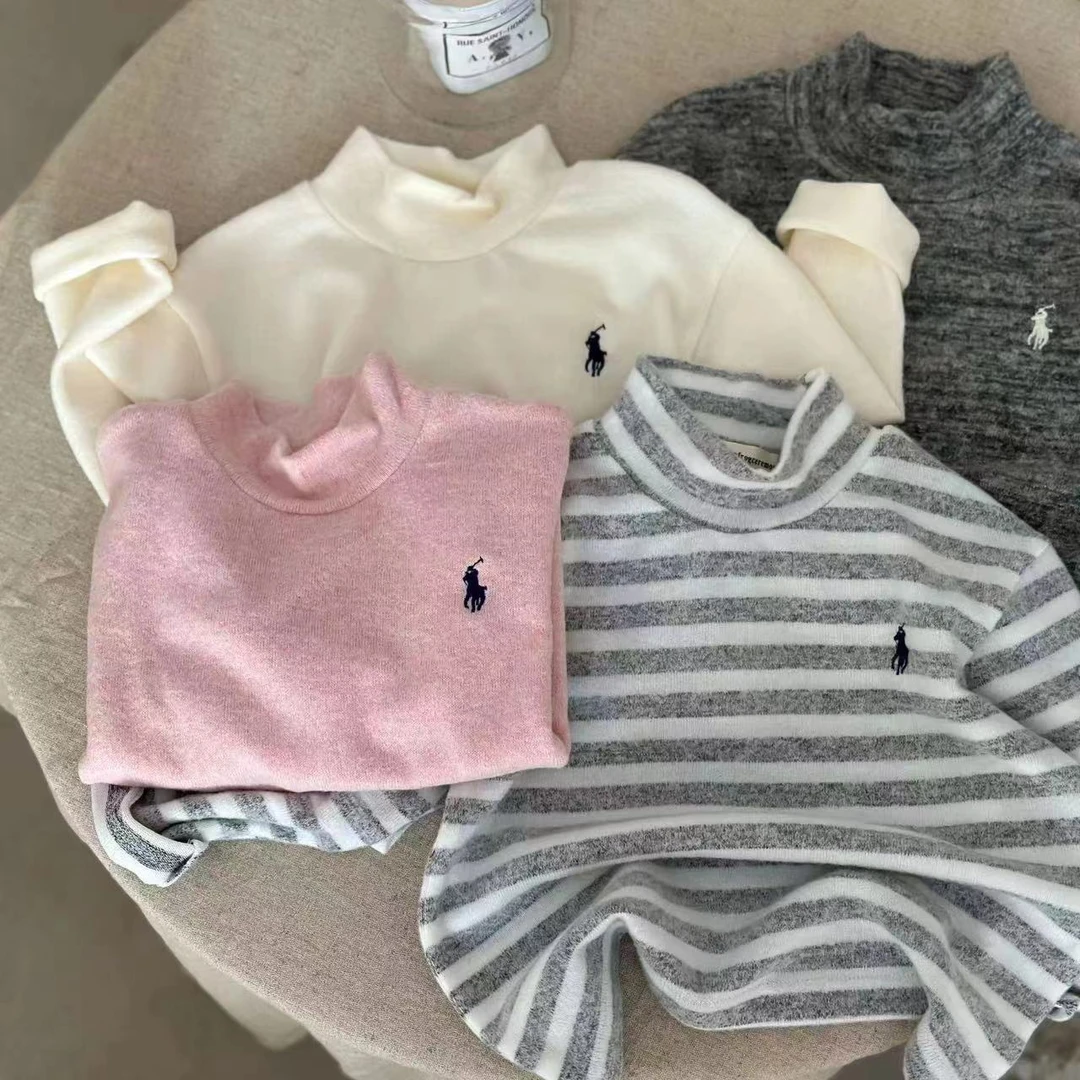 「LIUYI」儿童男女童秋冬磨毛半高领刺绣小马打底衫  2188