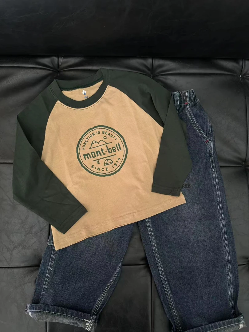 「LIUYI」儿童亲子山山插肩袖字母印花春秋款男童女童长袖T恤  2218