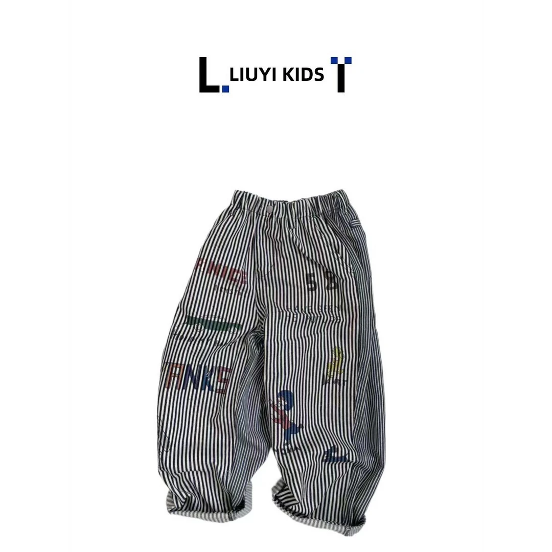 「LIUYI」儿童涂鸦条纹长裤  1930