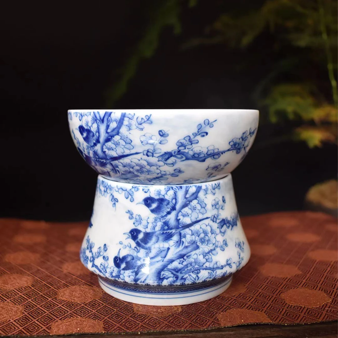 景德镇 陶瓷 喜上眉梢 茶漏 一体茶滤 镂空 青花 仿古泥  茶器