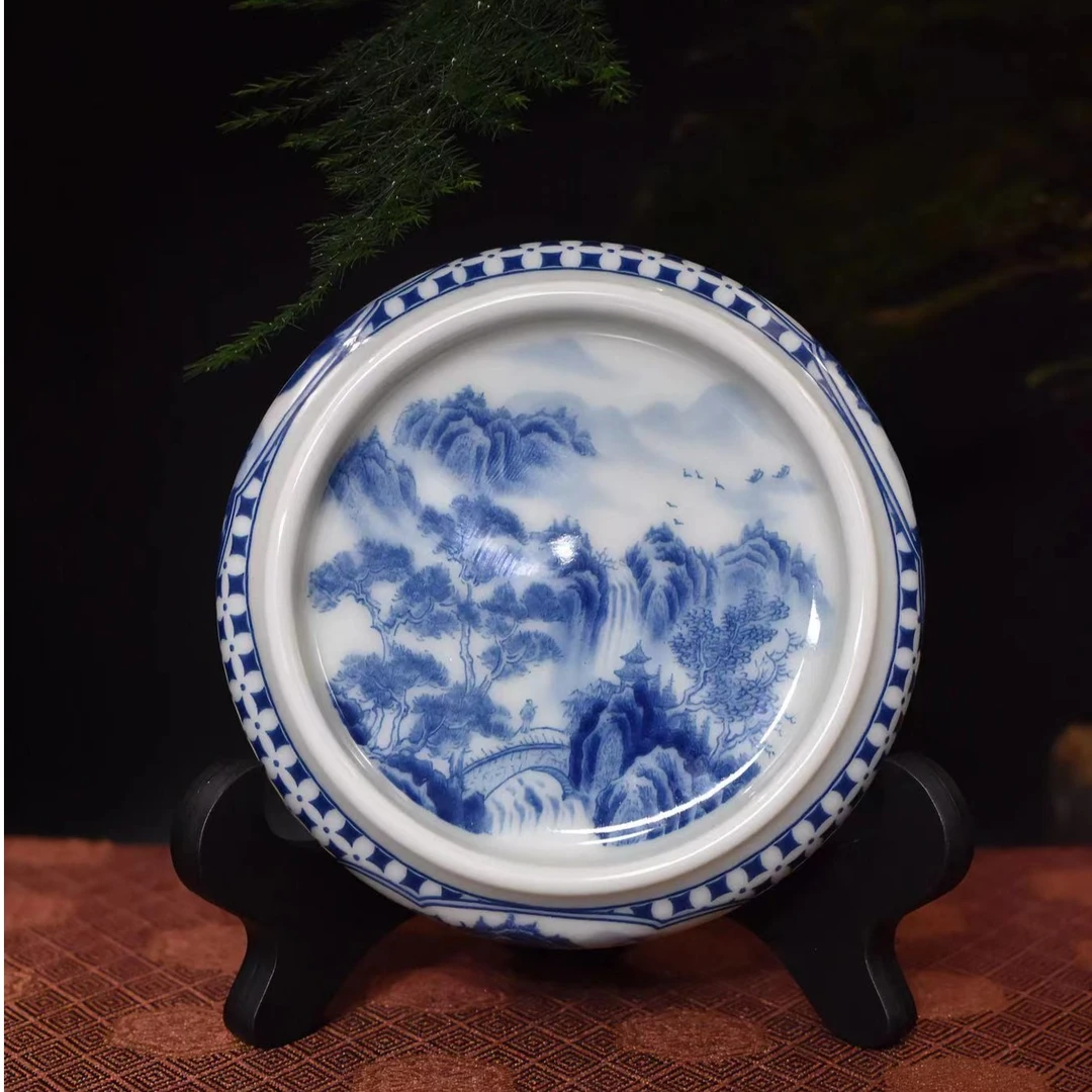 景德镇山水之巅杯垫/盖置/茶托陶瓷茶具多用型实心山水釉下彩青花