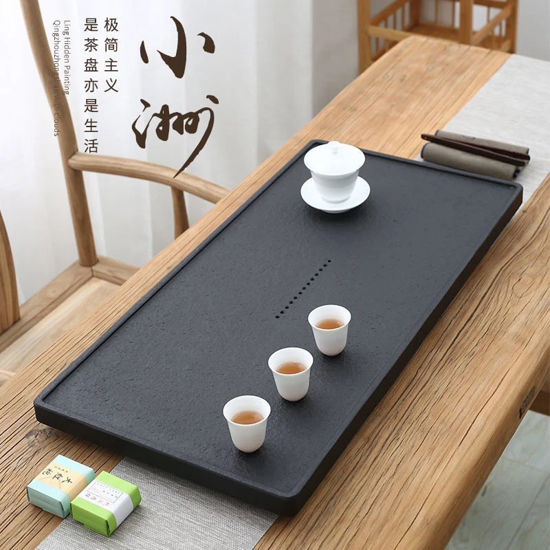 乌金石茶盘石茶台茶海茶托盘轻奢天然石材大小号干泡台茶盘可定制