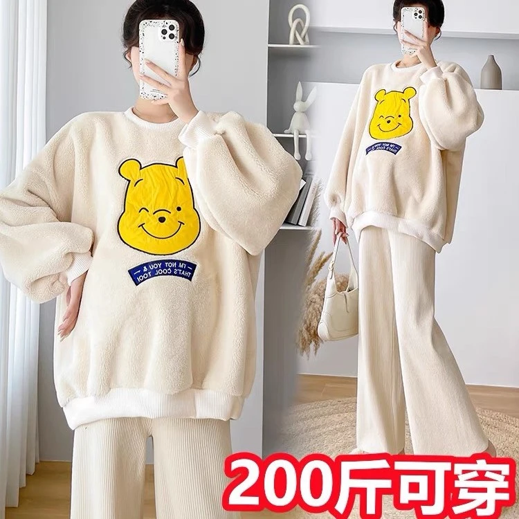 加大码冬季孕妇装遮肚卫衣潮妈时尚胖MM羊羔毛套头外套上衣200斤
