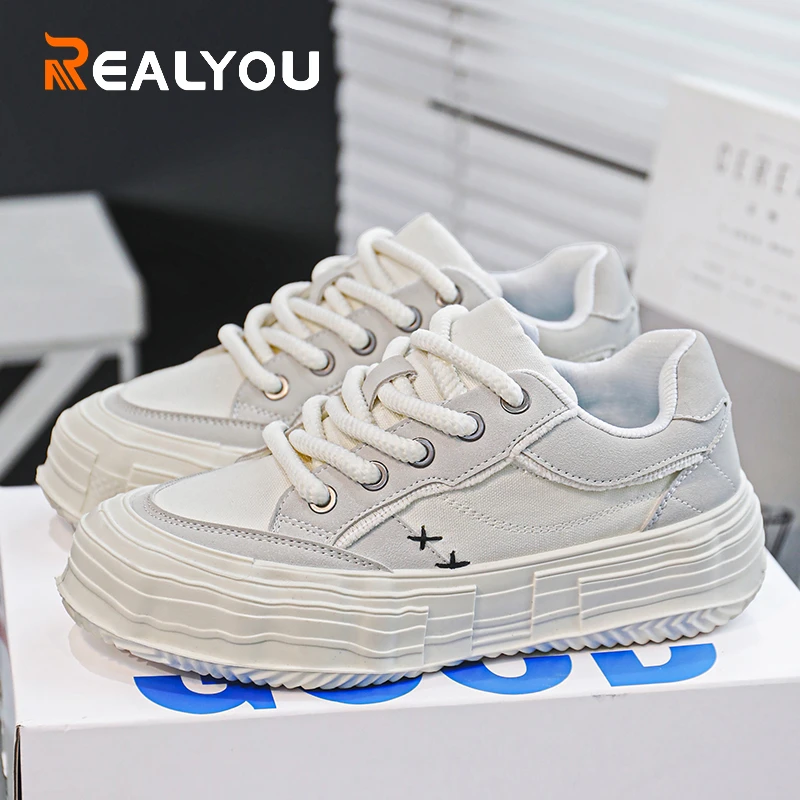 REALYOU/雷友男鞋子夏季透气休闲板鞋男款潮流时尚小白鞋男帆布鞋