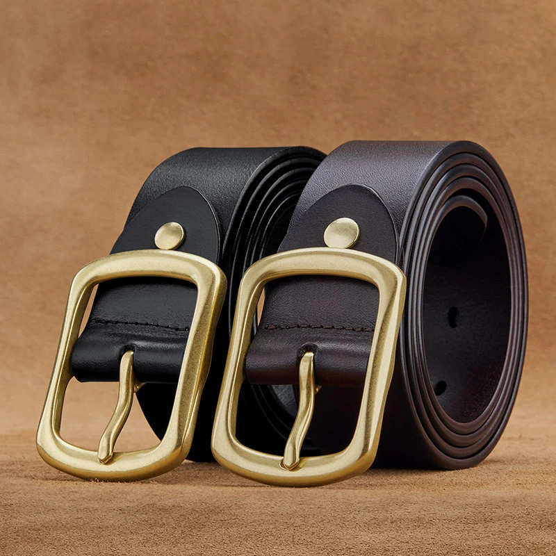 （型男必备）英皇保罗男士时尚经典款铜扣纯牛皮腰带