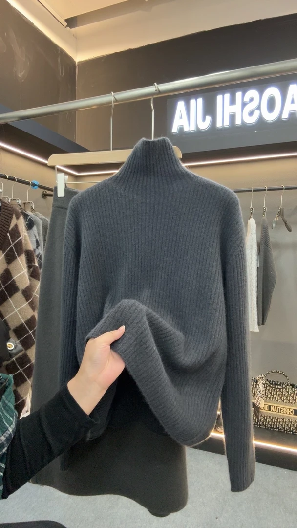 欧货重磅秋冬季2024新款长袖女装高级感满穿搭灰色高领毛衣