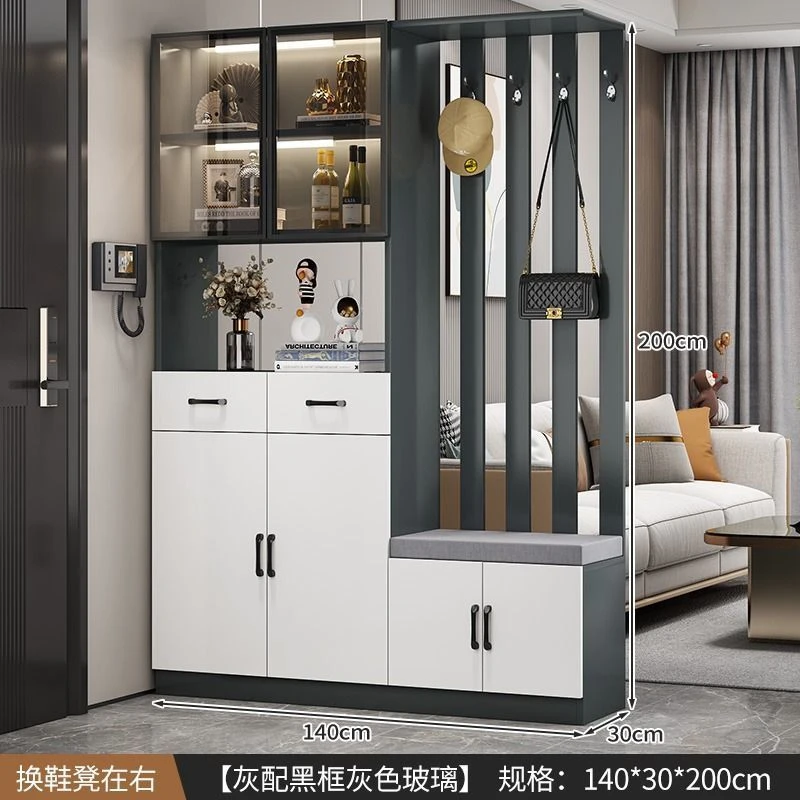凯秦【推荐】玄关柜入户门鞋柜一体换鞋凳现代简约客厅隔断柜多
