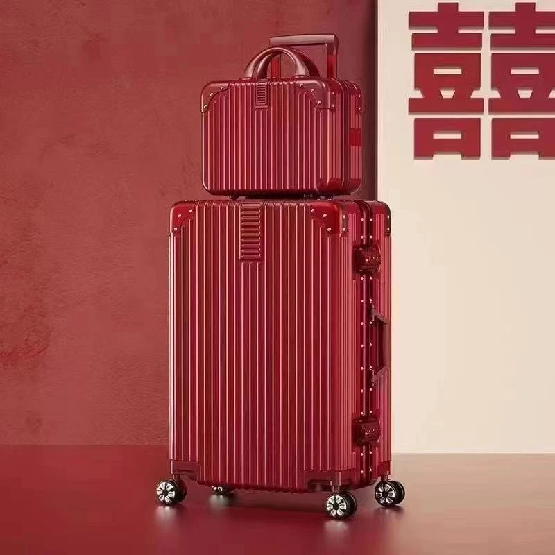 结婚行李箱女红色陪嫁拉杆24皮箱婚礼嫁妆密码箱新娘婚嫁箱子喜庆