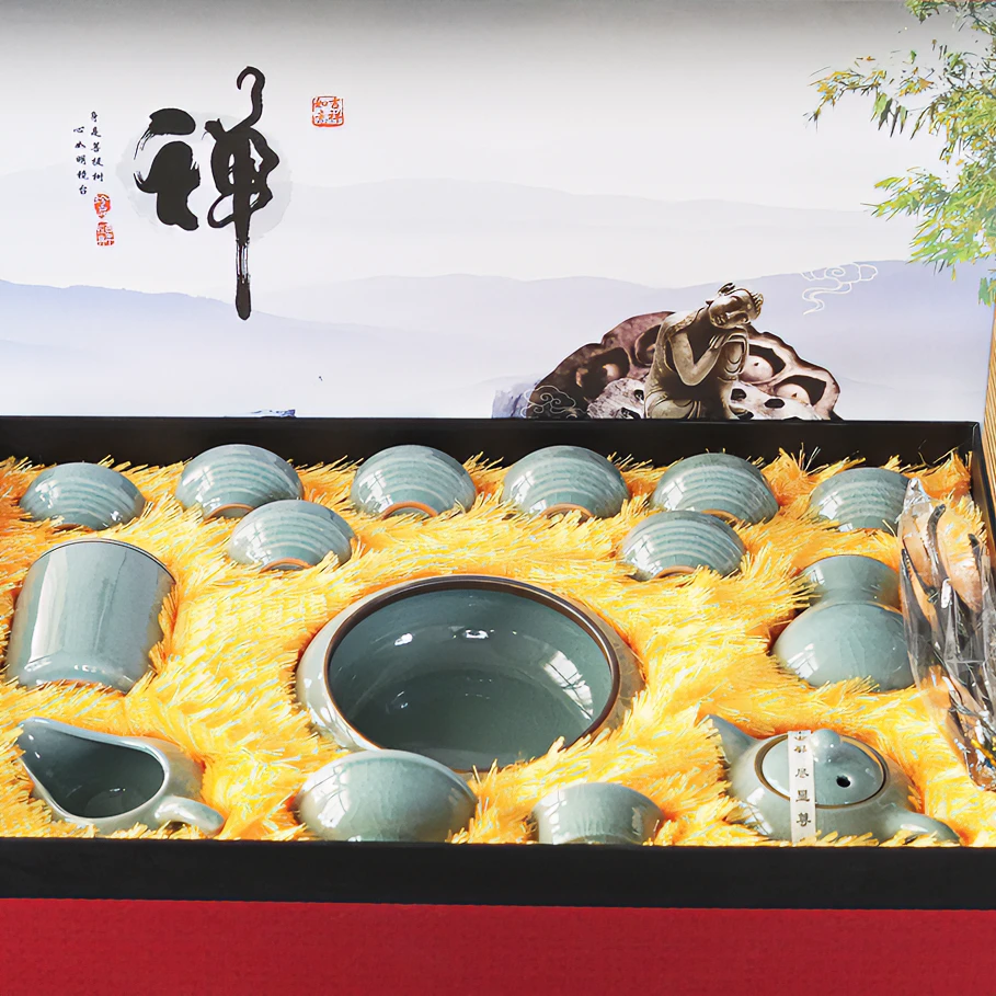 哥窑功夫茶具套装家用高档办公会客轻奢中式整套陶瓷茶杯泡茶神器