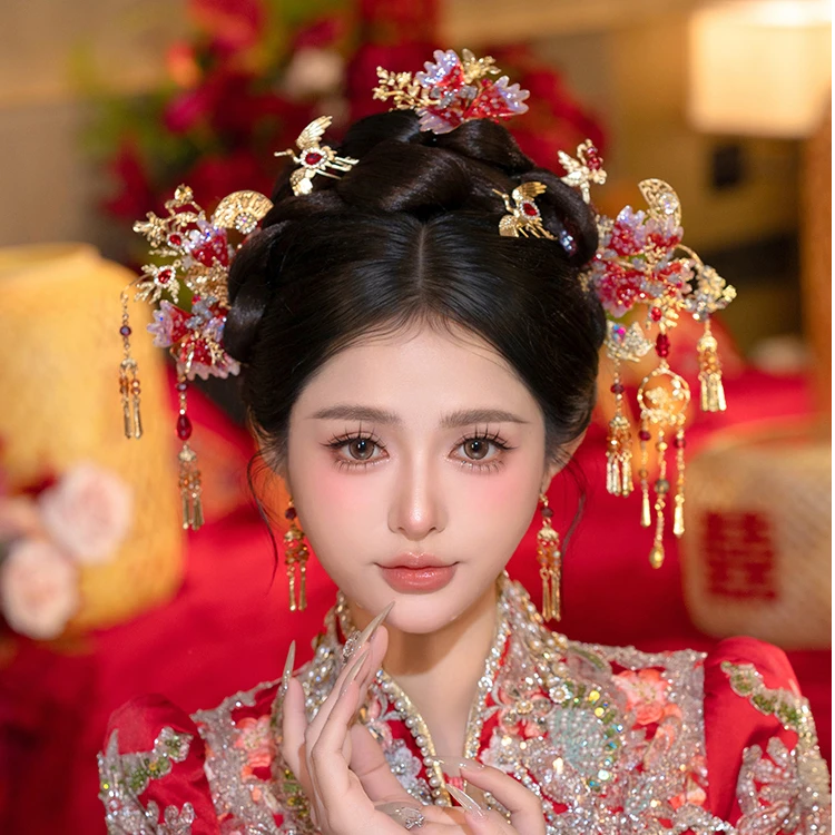 GZ191秀禾头饰2025新款简约新娘头饰大气中式红色重工高级龙凤褂