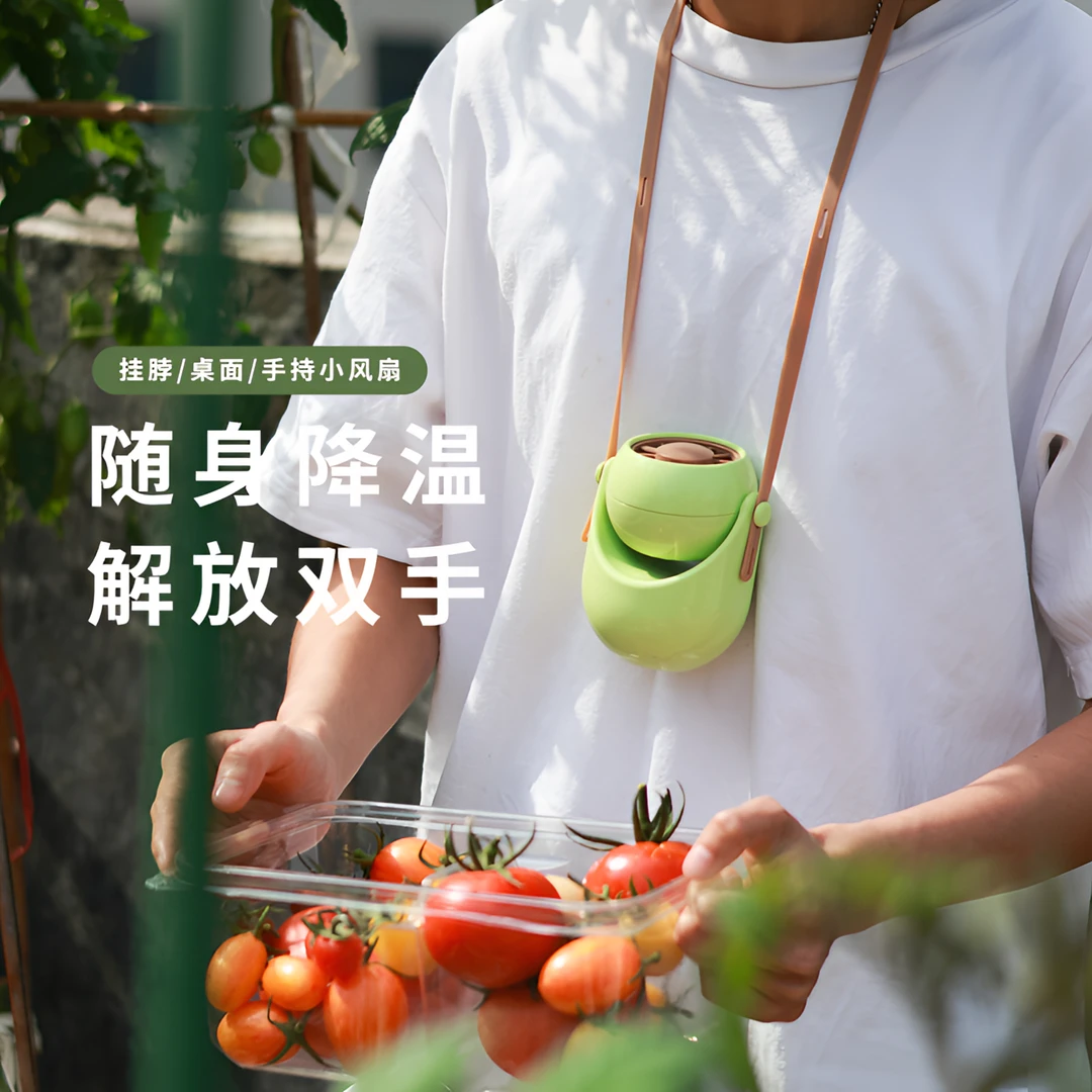 众琛钢琴漆usb充电桌面硅胶摇头涡轮小风扇挂脖身