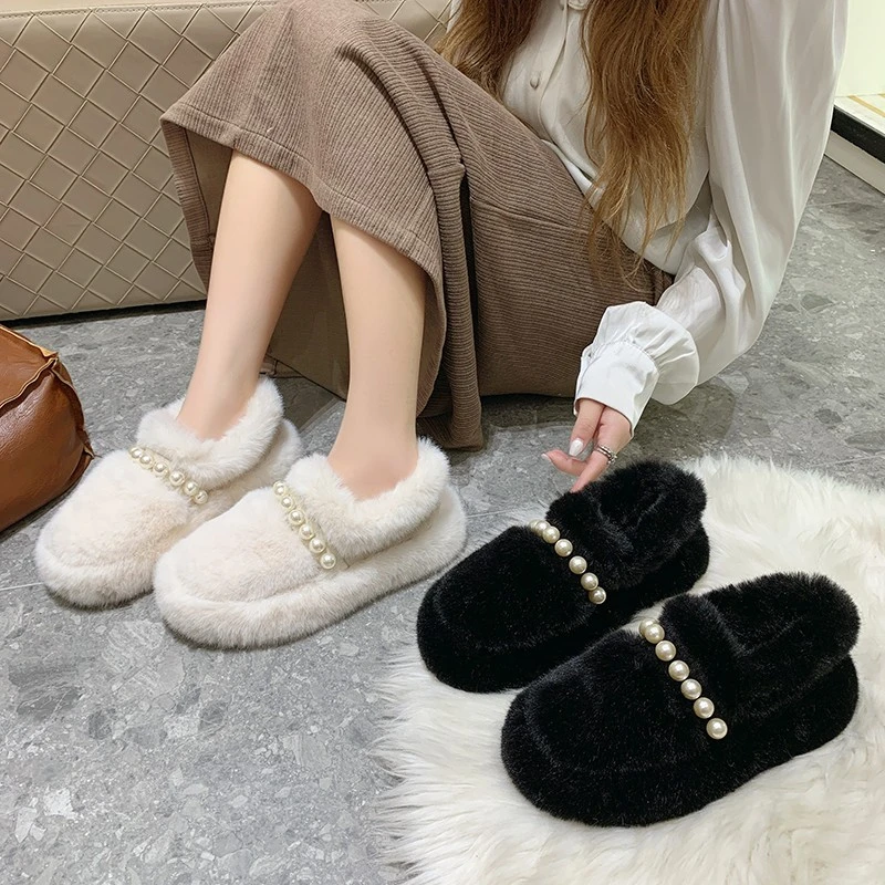 网红时尚百搭外穿厚底加绒平底毛毛鞋网红时尚百搭外穿厚底加绒