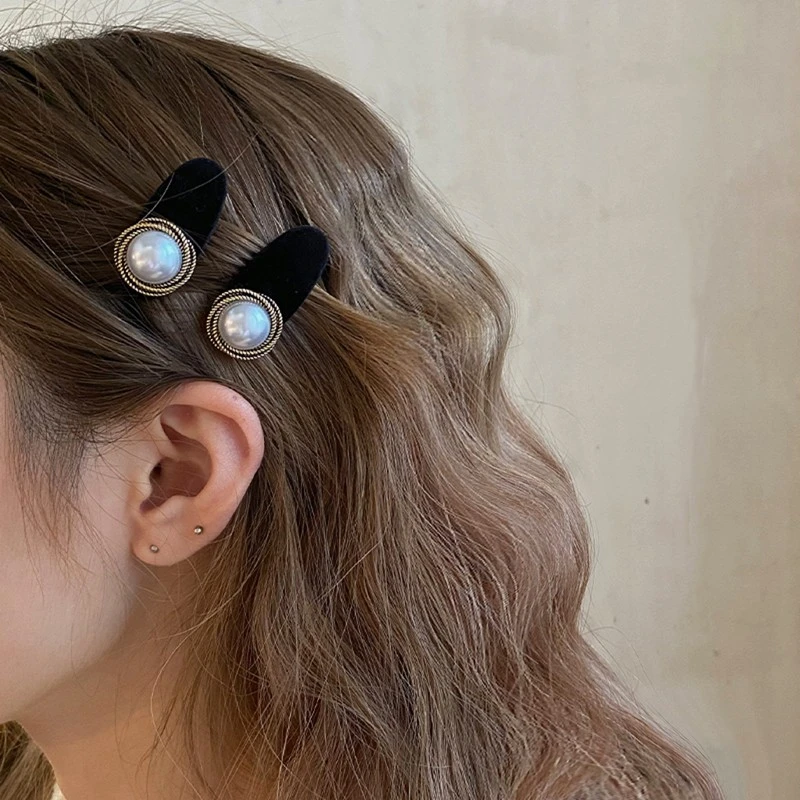 小熊丝绒发夹侧边夹刘海夹发饰头饰公主发夹女秋冬